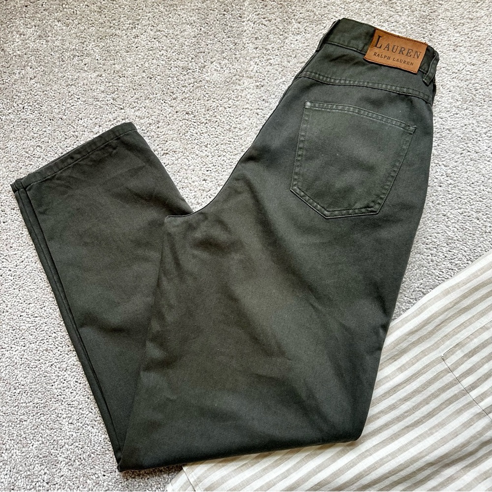 Lauren Ralph Lauren Petite Classic Pants Olive Green 8P Natural Fiber Cotton